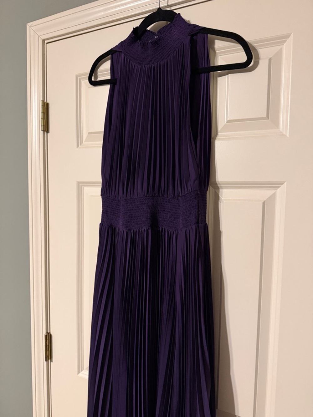 MARINA Pleated Halter Maxi Dress in Plum